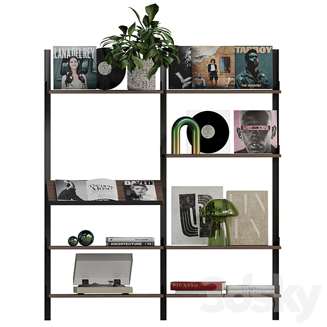 Decorative shelf with vinyl records 2 3ds Max - thumbnail 1