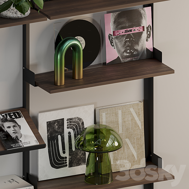 Decorative shelf with vinyl records 2 3ds Max - thumbnail 2