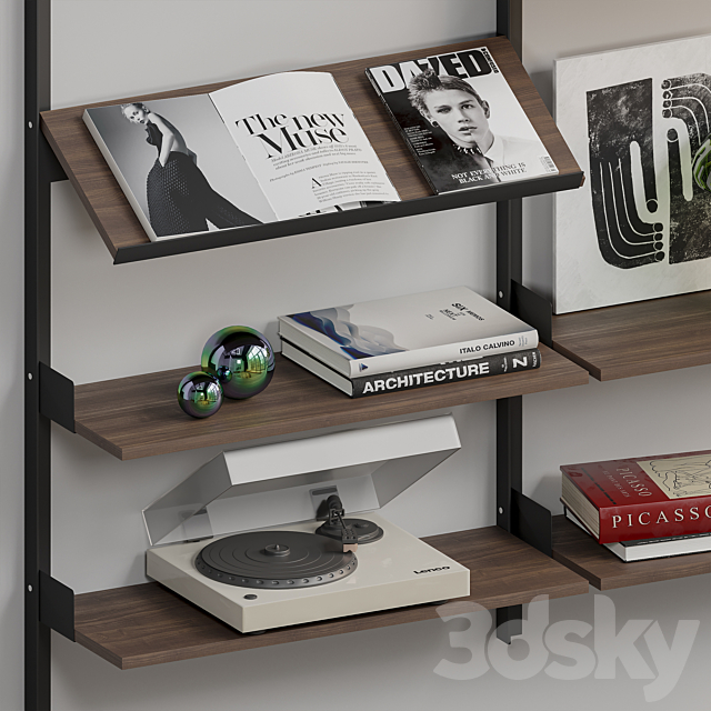 Decorative shelf with vinyl records 2 3ds Max - thumbnail 3