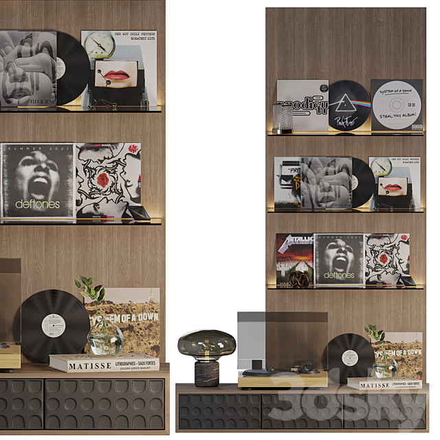 Decorative shelf with vinyl records 3ds Max - thumbnail 1