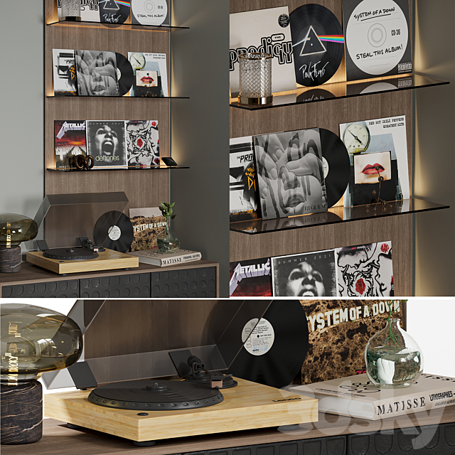 Decorative shelf with vinyl records 3ds Max - thumbnail 2