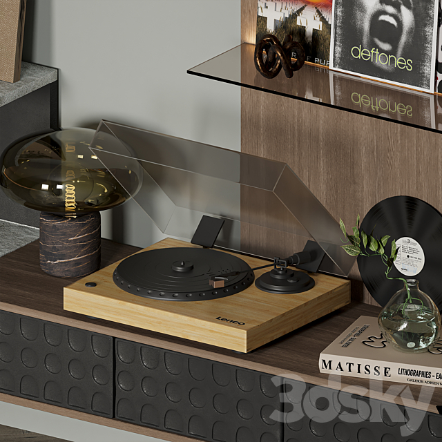 Decorative shelf with vinyl records 3ds Max - thumbnail 3