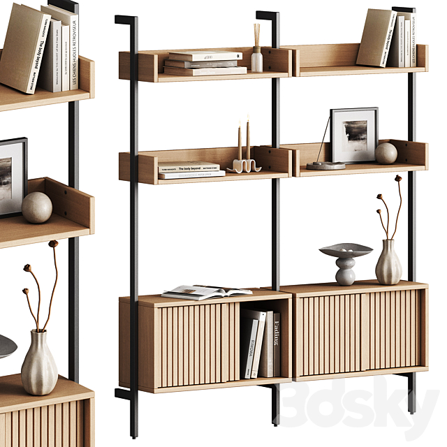 Dennett modular shelving unit with decor 3ds Max - thumbnail 1