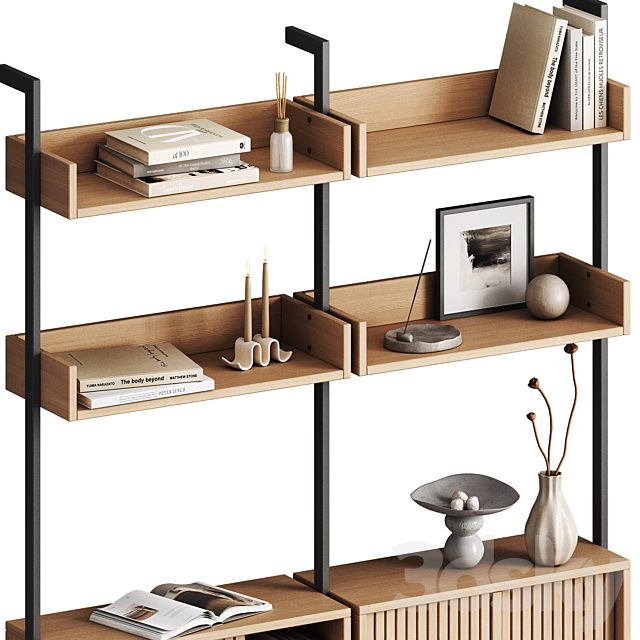 Dennett modular shelving unit with decor 3ds Max - thumbnail 2