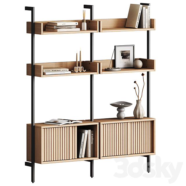 Dennett modular shelving unit with decor 3ds Max - thumbnail 3