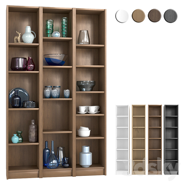 IKEA BILLY Shelving unit with decorative elements 3DS Max - thumbnail 1