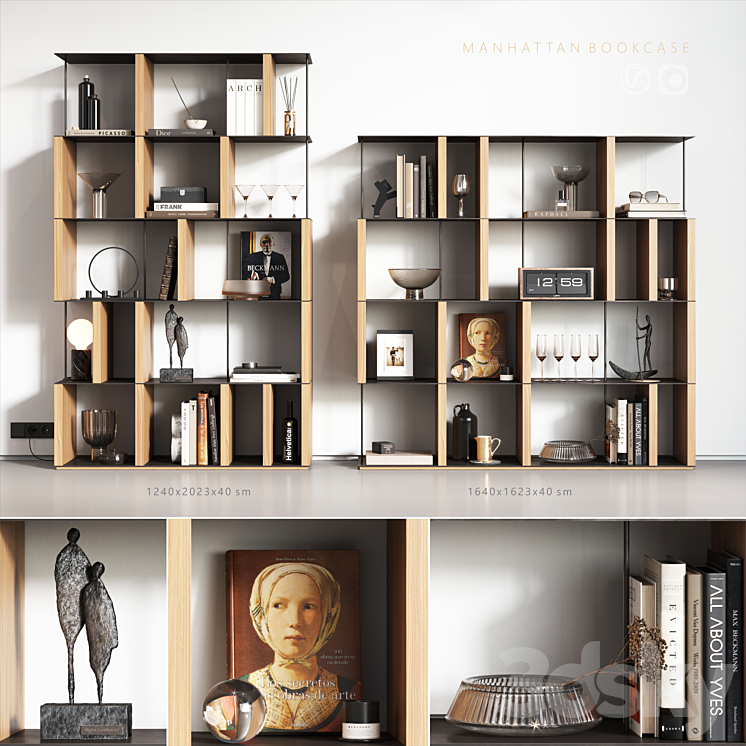 Manhattan bookcase 3DS Max Model - thumbnail 1