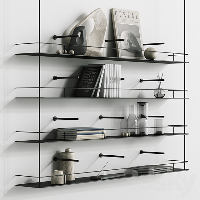 Metal minimalistic bookshelf with decor 3DSMax File - thumbnail 1