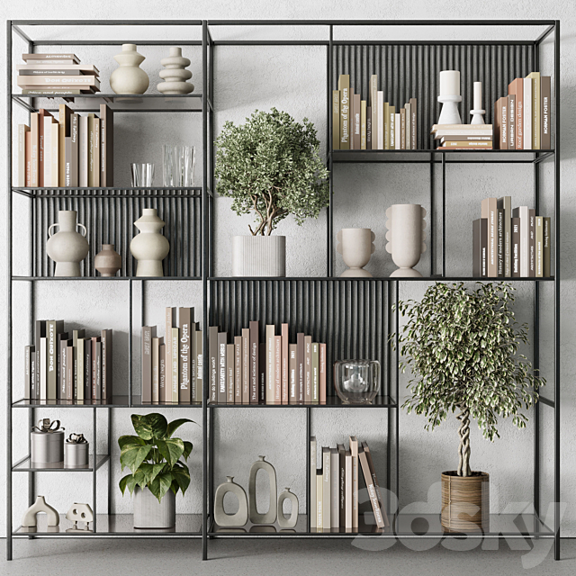 Metal Shelves Decorative With Book and plants – Metal Rack 17 3DS Max Model - thumbnail 2