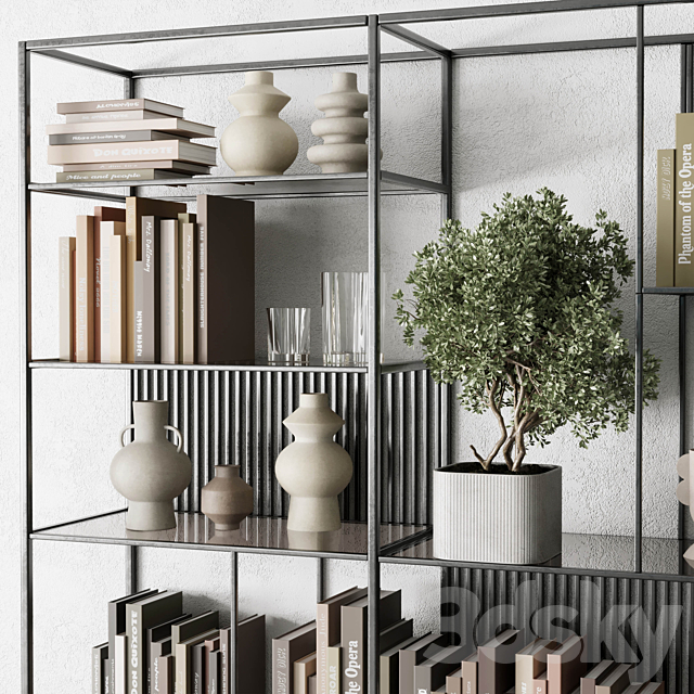 Metal Shelves Decorative With Book and plants – Metal Rack 17 3DS Max Model - thumbnail 3