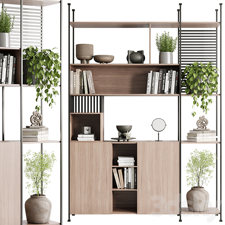 Metal Shelves Decorative With Plants and Book – Wooden Rack 01 3DS Max Model - thumbnail 2