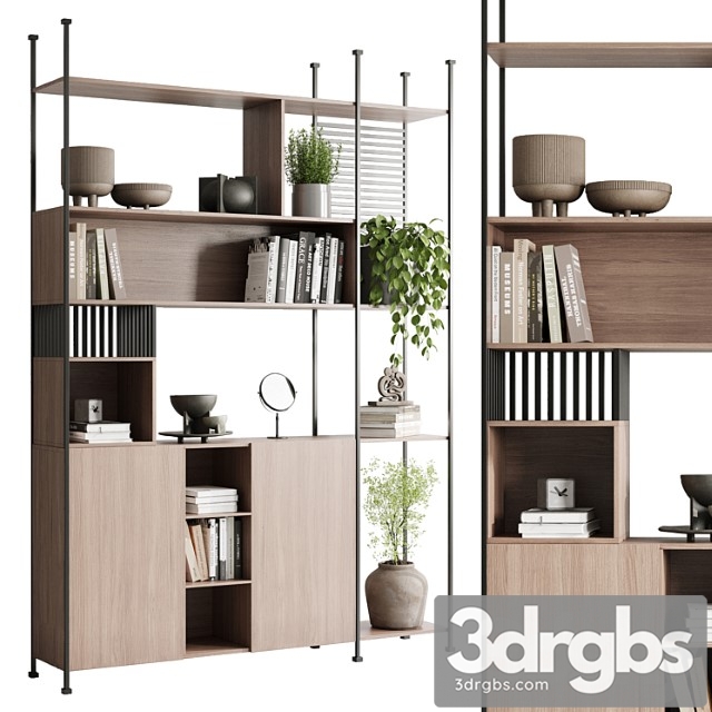 Metal Shelves Decorative With Plants and Book Wooden Rack 01 3dsmax Download - thumbnail 1