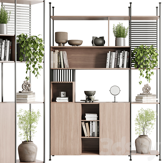 Metal Shelves Decorative With Plants and Book – Wooden Rack 01 3DSMax File - thumbnail 2