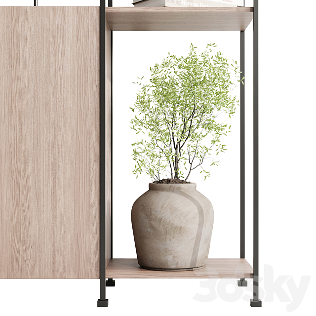 Metal Shelves Decorative With Plants and Book – Wooden Rack 01 3DSMax File - thumbnail 3