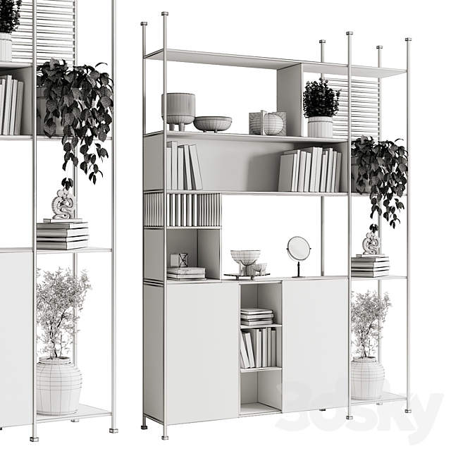 Metal Shelves Decorative With Plants and Book – Wooden Rack 01 3DSMax File - thumbnail 7