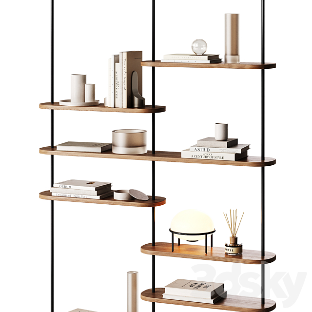 Minimalistic wooden shelving with decor 3DS Max Model - thumbnail 2