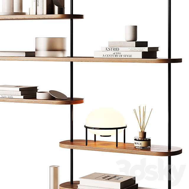 Minimalistic wooden shelving with decor 3DS Max Model - thumbnail 3