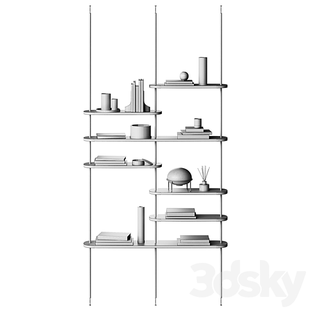 Minimalistic wooden shelving with decor 3DS Max Model - thumbnail 4