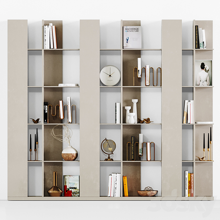 modern bookshelf 01 3DS Max Model - thumbnail 1