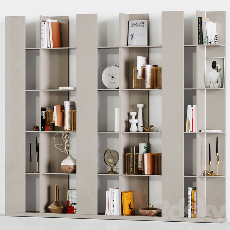 modern bookshelf 01 3DS Max Model - thumbnail 2