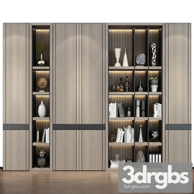 Modern Luxury Wooden Bookshelf Ghs 2358 2 3dsmax Download - thumbnail 1