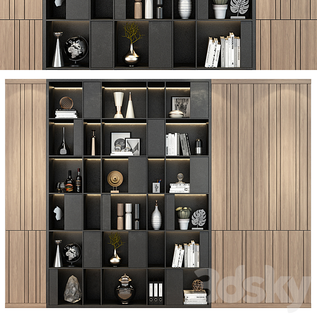 Modern luxury wooden bookshelf GHS-2362 3ds Max - thumbnail 1