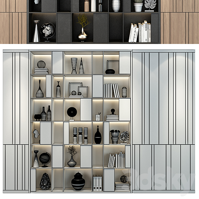 Modern luxury wooden bookshelf GHS-2362 3ds Max - thumbnail 2