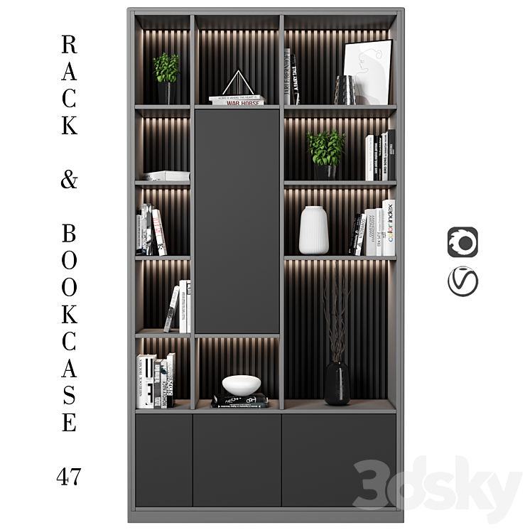 Rack and Bookcase 47 3DS Max Model - thumbnail 1