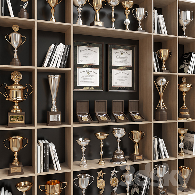 Rack with awards and books 3DS Max Model - thumbnail 2