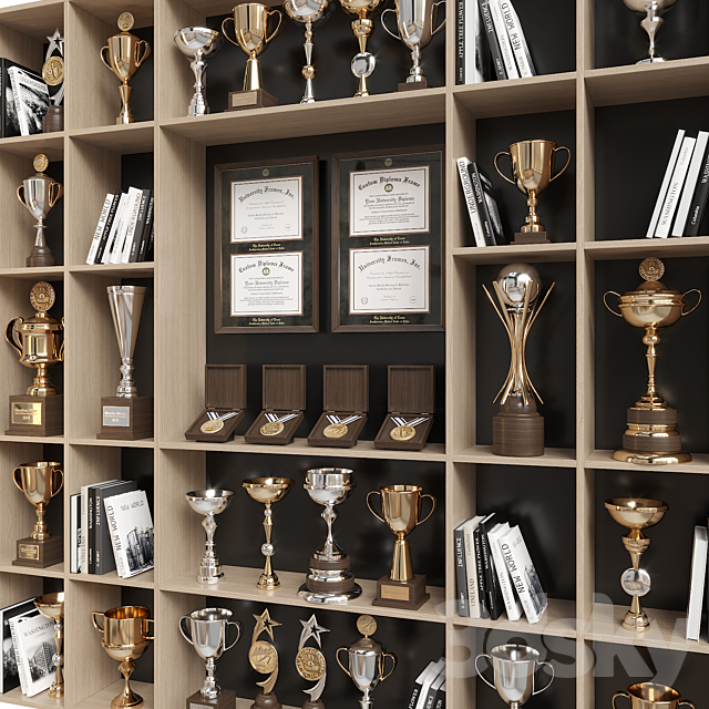 Rack with awards and books 3DS Max Model - thumbnail 3