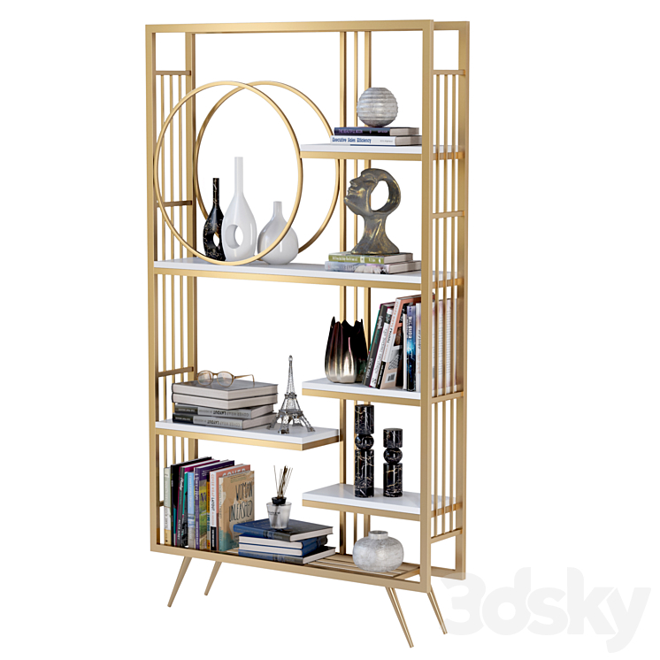 Rack with decor books and figurines 3DS Max Model - thumbnail 2