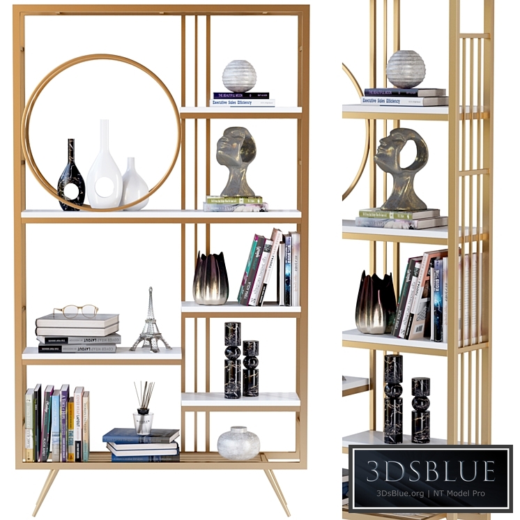 Rack with decor books and figurines 3DS Max - thumbnail 3