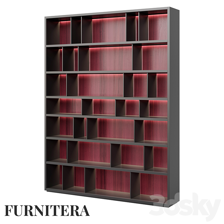 Shelving unit Teon in amaranth veneer 3DS Max - thumbnail 1