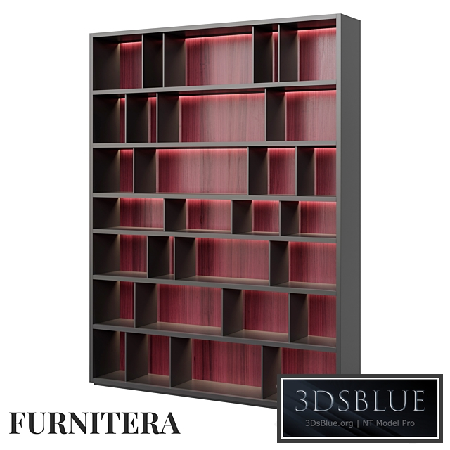 Shelving unit Teon in amaranth veneer 3DS Max - thumbnail 3