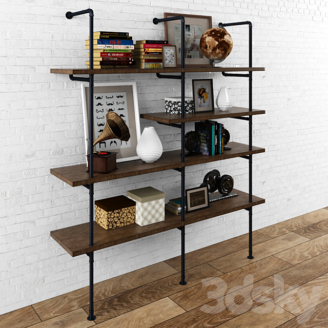 Vintag shelves loft wiht decor set 3DS Max Model - thumbnail 2