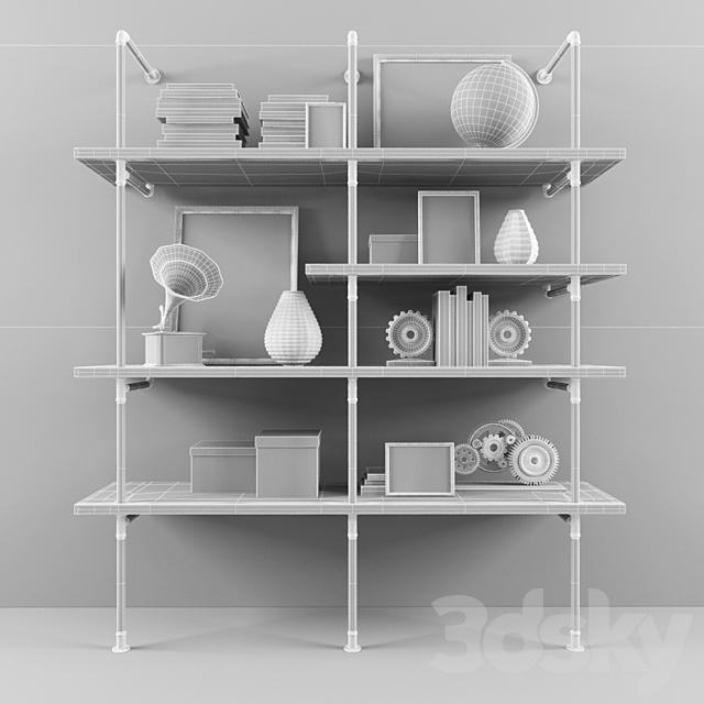 Vintag shelves loft wiht decor set 3DS Max Model - thumbnail 3