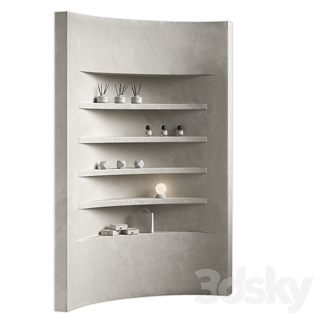 Wavy shelves 3. Rack shelving with decor. Corner wall partitions with niche. 3DS Max Model - thumbnail 5