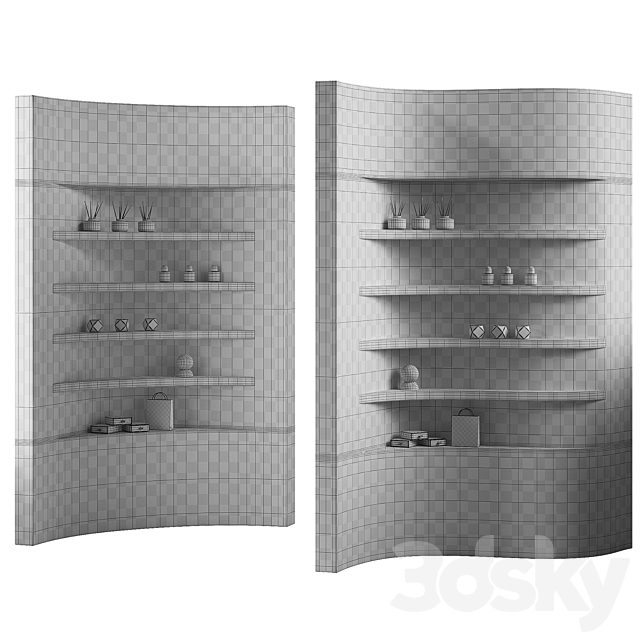 Wavy shelves 3. Rack shelving with decor. Corner wall partitions with niche. 3DS Max Model - thumbnail 6