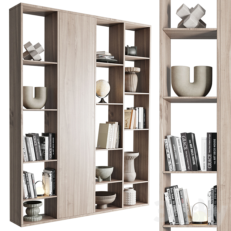 wooden Shelves Decorative With vase and Book 3DS Max Model - thumbnail 1