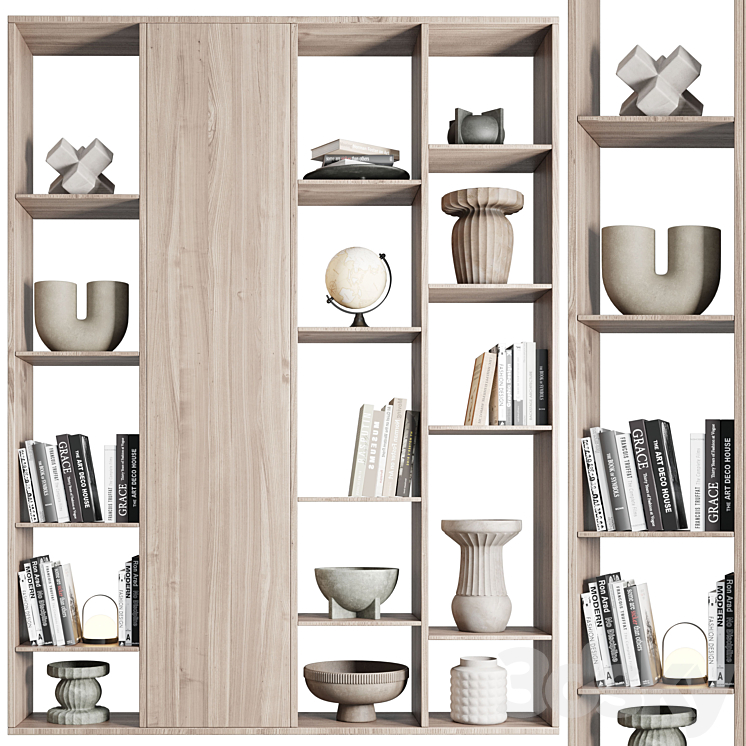 wooden Shelves Decorative With vase and Book 3DS Max - thumbnail 2