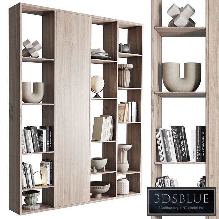 wooden Shelves Decorative With vase and Book 3DS Max - thumbnail 3