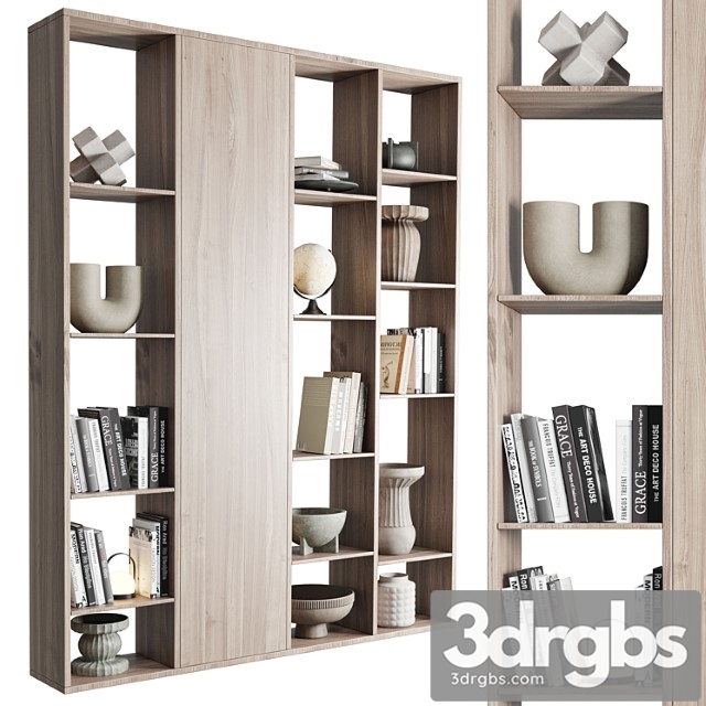 Wooden Shelves Decorative With Vase and Book 3dsmax Download - thumbnail 1
