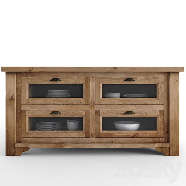 20TH C. SALVAGED WOOD KITCHEN ISLAND 3DS Max Model - thumbnail 2