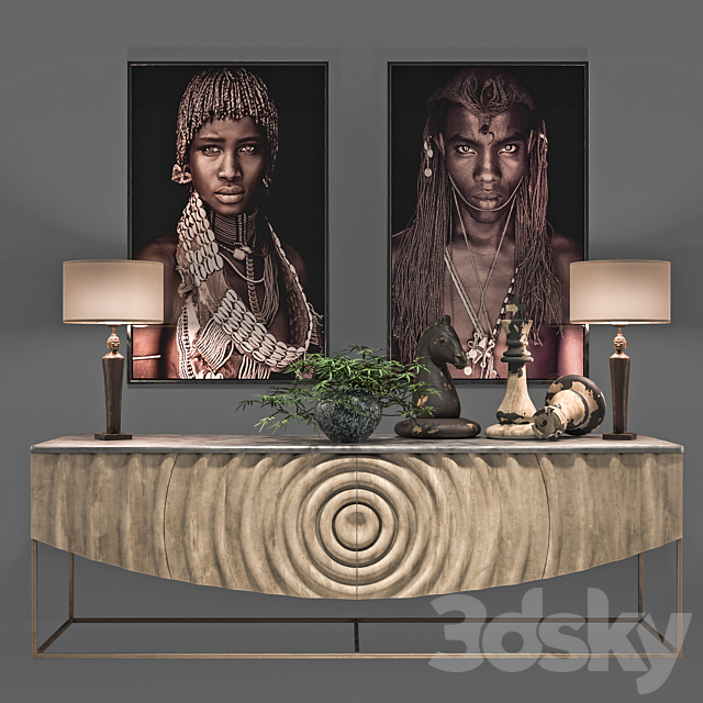 African Decoration Console Set 3DSMax File - thumbnail 1