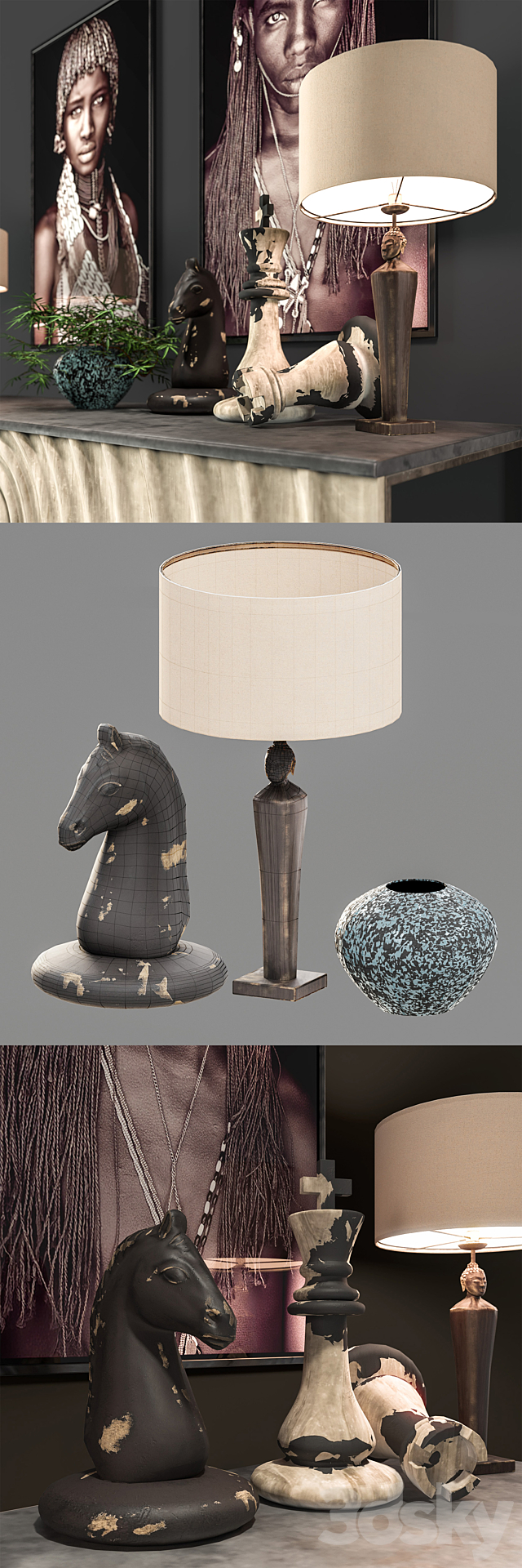 African Decoration Console Set 3DSMax File - thumbnail 2