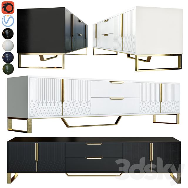 Aro modern stylish white tv stand sideboard 3DSMax File - thumbnail 1