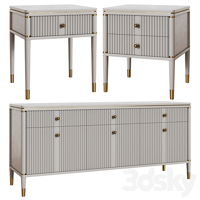 Art Deco chest of drawers and bedside table 09 3ds Max - thumbnail 3