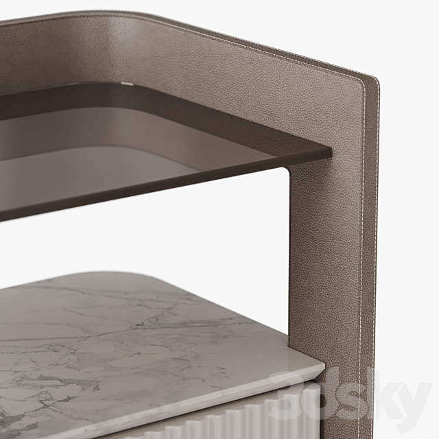 Bedside table in leather with stitching 3ds Max - thumbnail 2