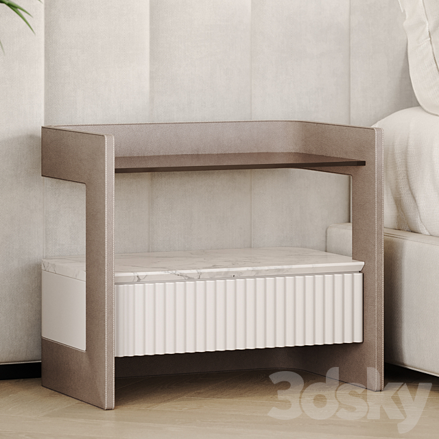 Bedside table in leather with stitching 3ds Max - thumbnail 3