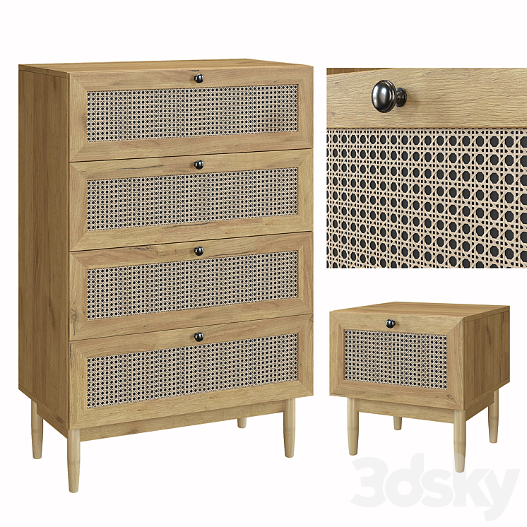 Bedside table Roshal Wood and Chest of drawers Roshal-1 Wood Sofa.ru 3DS Max Model - thumbnail 1